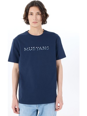 Mustang Bisiklet Yaka Baskılı Lacivert Erkek T-Shirt M5SM-TST1278