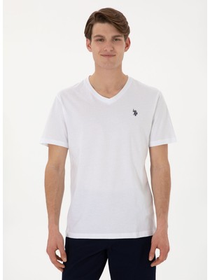 U.s. Polo Assn. V Yaka Beyaz Erkek T-Shirt GTS02