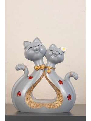 Dekoratif Sevimli Romantik Ikili Kedi Biblo Ev ve Ofis Aksesuar Polyester  24 x 21  cm