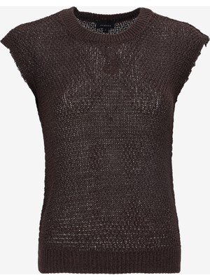 Fabrika Bisiklet Yaka Düz Örgü Desenli Kahve Kadın Bluz F5SL-BLZ0104