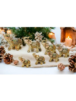 Lüks Işlemeli 7li Bereket Fil Biblo Hediyelik Dekoratif Ürün Konsol Vitrin Süsü Ev Yılbaşı Hediyesi