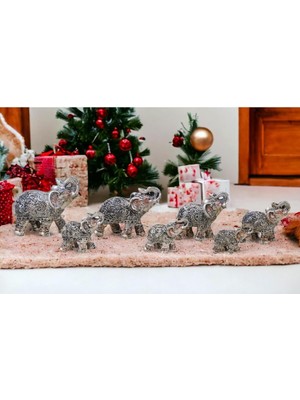 Lüks Işlemeli 7li Bereket Fil Biblo Hediyelik Dekoratif Ürün Konsol Vitrin Süsü Ev Yılbaşı Hediyesi