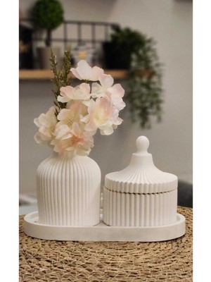 Iskandinav Bohem Tarzı Vazo ve Kapakli Takı Kutu Seti Tabanlikli Dekoratif Obje Kaliteli Isçilik