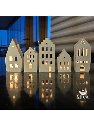 5’li Ev Tealight Beton Mumluk Seti Beyaz Dekoratif