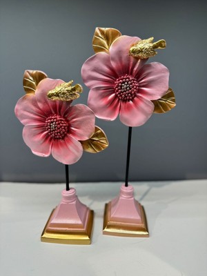 Dekoratif Polyester Ikili Çiçek Aksesuar Pembe-Gold