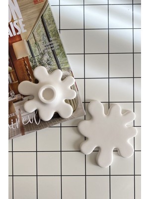Kıvrımlı Beton Mumluk ve Bardak Altlığı 2’li Set