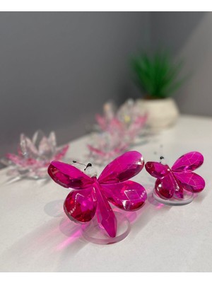 Dekoratif Kristal Cam Ikili Kelebek Biblo Pembe