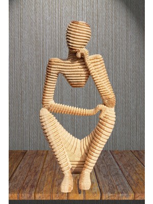 Dekoratif Thinker Temalı Düşünen Adam Heykel Biblo Bej 18  cm
