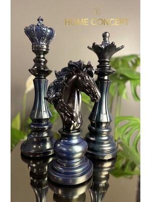 Satranç Takımı Biblo 3'lü Set Şah, Vezir, At Heykeli Dekoratif Obje