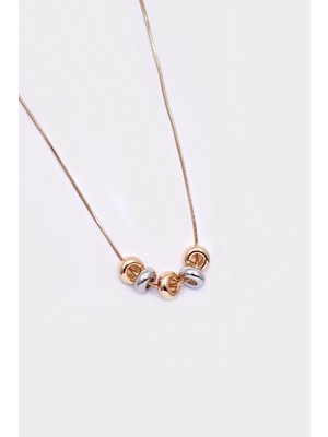 Metal Boncuklu Gold Rose Renk Çelik Kolye
