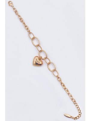 Rose Gold Renk Kalp Madalyonlu Vıp Çelik Bileklik