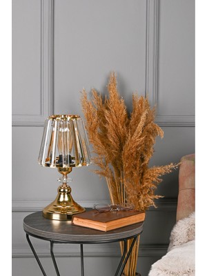 Kristal Taşlı Gold Abajur