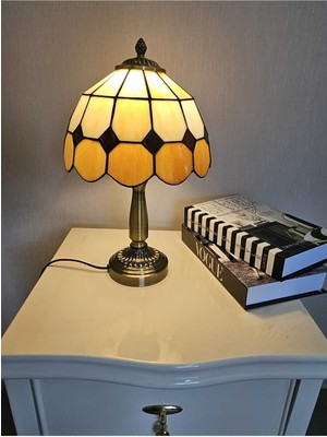 El Yapımı Eskitme Vitray Retro Barok Abajur Masa Lambası Oturma Yatak Odası Kahve Beyaz