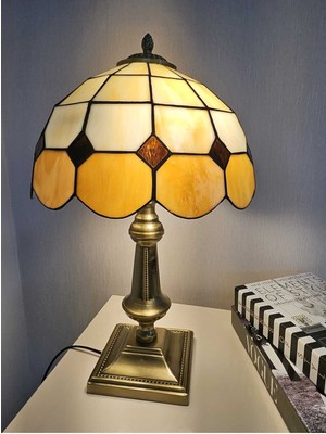 El Yapımı Eskitme Vitray Retro Barok Abajur Masa Lambası Oturma Yatak Odası Kahve Beyaz