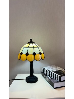 El Yapımı Vitray Retro Barok Abajur Masa Lambası Oturma ve Yatak Odası Kahve Beyaz Siyah