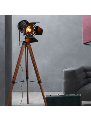 Retro  Ahşap Zemin Lambası Tripod  Ayaklı