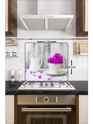 50X56 cm Mor Çiçek Cam Ocak Koruyucu