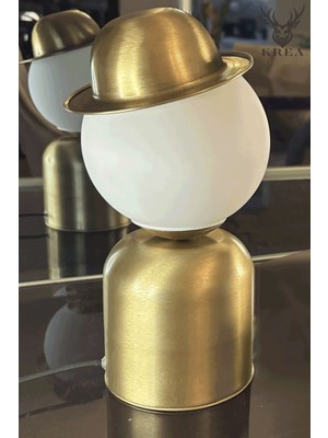 Eskitme Glop Top Camlı Şapkalı Metal Abajur Başucu Lambası