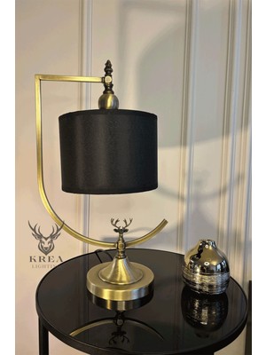 Eskitme Metal Gövdeli Geyik Detaylı Özel Tasarım El Yapımı Lüks Abajur