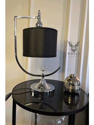 Krom Metal Gövdeli Geyik Detaylı Özel Tasarım El Yapımı Lüks Abajur