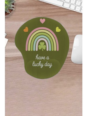 Karmat Damla, Yeşil, Have A Lucky Day, Desenli Mousepad, Baskılı Mousepad, Ergonomik Konforlu Bilek Destekli Mousepad
