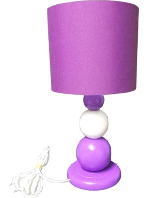 Mor Ahşap Abajur Yatak Odası Abajuru Mor Beyaz Top Abajur
