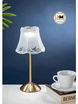 Dekoratif Kristal Gelincik, Gold LED Abajur, Yılbaşı Masa Lambası, Dokunmatik 3 Renk Modu