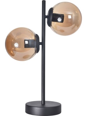 Livi Modern Tasarım Dizayn Kablolu Siyah Renk Metal Bal Camlı Abajur Gece Lambası Masa Lambası 2 Li