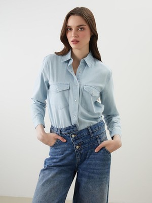 Loose Fit Kadın Jean Gömlek