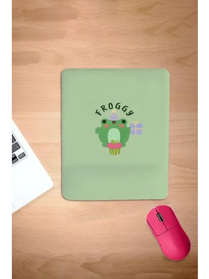 Karmat Dikdörtgen, Yeşil, Froggy, Kurbağa, Bilek Destekli, Konforlu Mouse Pad, Ergonomik Dizayn , Bilgisayar Faresi Pedi