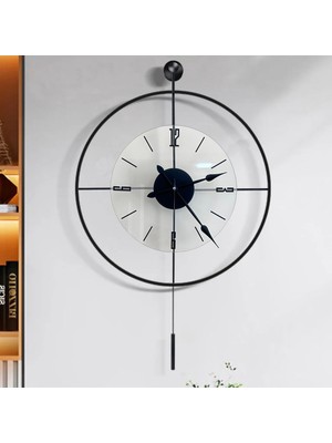 Siyah Istanbul Luxe Şeffaf Cam Orta Boy 50 x 75 cm Modern Dekoratif Sarkaçlı Duvar Saati