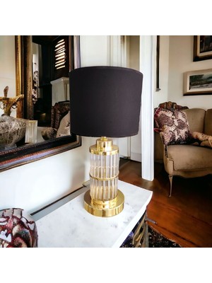 Siyah Şapkalı Abajur / Üfleme Cam / 45CM Yükseklik