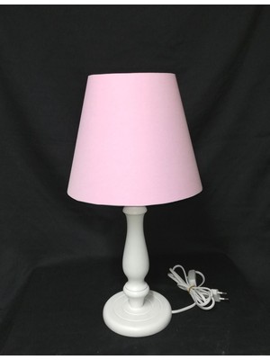 Pembe Siyah Gri  Açıkkahve Başlıklı Abajur Ahşap Ayaklı Abajur