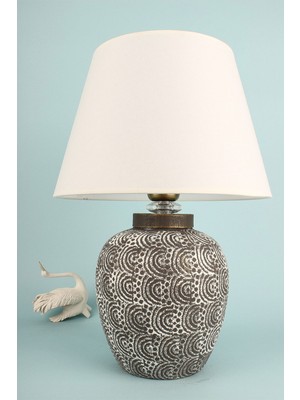 Planate Handmade Seramik Abajur Gri Beyaz