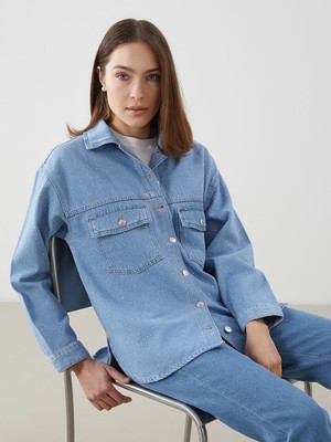 Taşlı Kadın Jean Gömlek