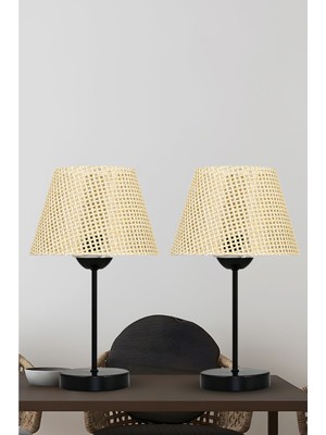 Hazeran Black 2'li Abajur Metal Masa Lambası