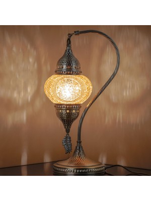 Otantik Türk Lambası,  Türk Fas Mozaik Masa Başucu Lambası, %100 El Işi, Deveboynu 40CM