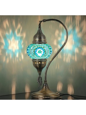 Otantik Türk Lambası,  Türk Fas Mozaik Masa Başucu Lambası, %100 El Işi, Deveboynu 40CM