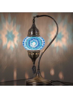 Türk Fas Mozaik Masa Başucu Lambası, %100 El Işi, Deveboynu 40 cm