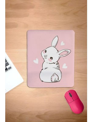 Karmat Dikdörtgen, Pembe Tavşan, Komik Tatlı Tavşan, Bilek Destekli, Konforlu Mousepad, Bilgisayar Faresi Pedi, Mousepadi Laptop Aksesuarı