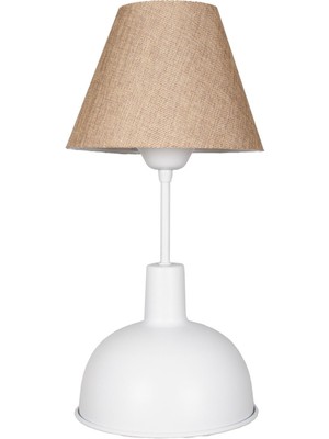 Prag Modern Tasarım Kahvarengi Başlıklı Beyaz Tabanlı Abajur - Masa - Gece Lambası