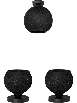 Erva Abajur Avize Yatak Odası Aydınlatma Set Siyah