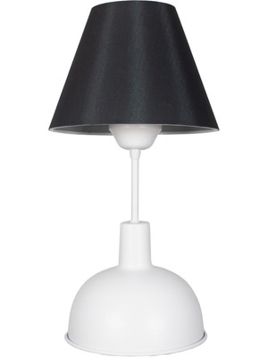 Prag Modern Tasarım Siyah Başlıklı Beyaz Tabanlı Abajur - Masa - Gece Lambası