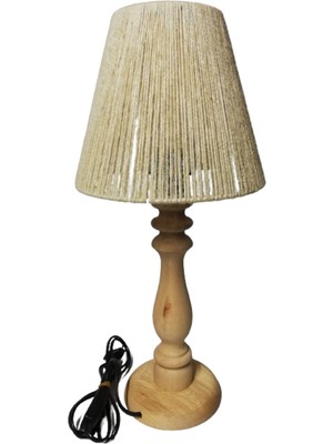 Jüt Ip Örme Abajur Doğal Ham Ahşap  Ayaklı Krem Başlık