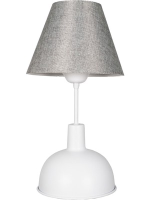 Prag Modern Tasarım Gri Başlıklı Beyaz Tabanlı Abajur - Masa - Gece Lambası