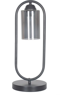 Koza Modern Tasarım Siyah Renk Füme Camlı Abajur - Masa - Gece Lambası