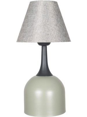 Reina Modern Tasarım Gri Başlıklı Yeşil Tabanlı Abajur - Masa - Gece Lambası