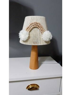 Ekru Makrome Ahşap Abajur  Boncuk Abajur Çocuk Odası Abajur Bebek Odası Abajur