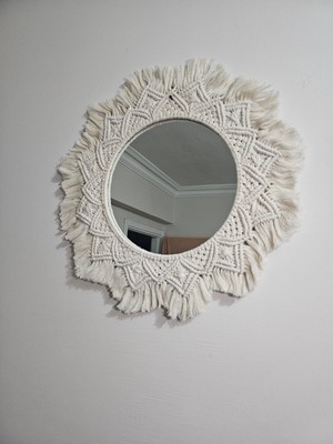 El Yapımı Cam Aynalı Büyük Boy Dekoratif Makrome