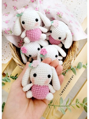 ilmekhobievi  Amigurumi Sevimli Uzun Kulak Tavşan Organic Oyuncak ve Anahtarlık 7 cm (1 Adet)